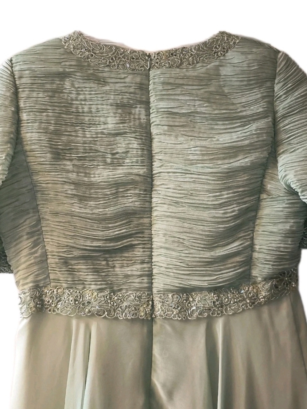 Vtg Victor Costa Beaded Gown Sage Green Pleated Chiffon Formal Maxi Size 16 READ - Picture 9 of 13